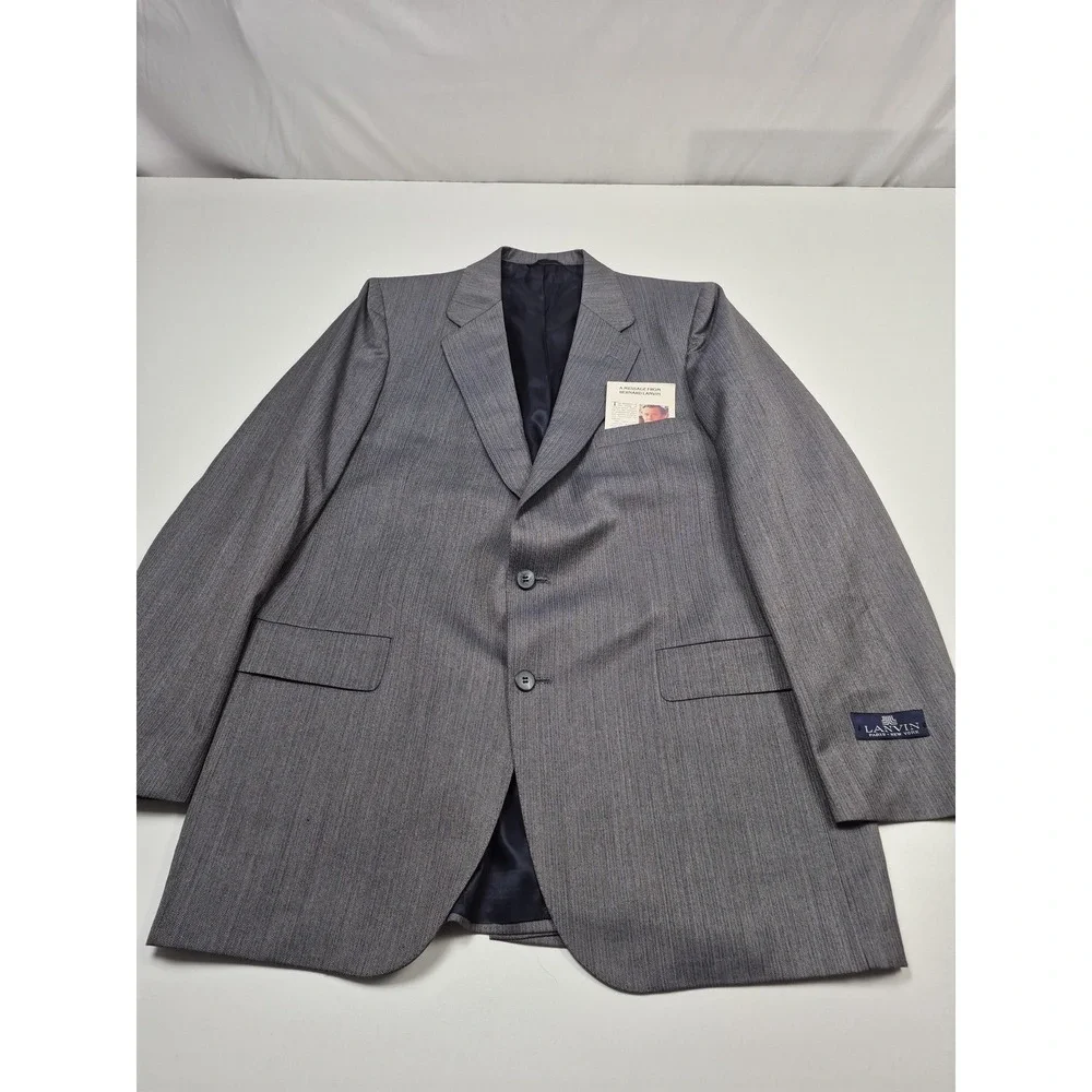 VTG Lanvin Paris Suit Mens 44 Long Gray Poly Wool Stripe 2 Piece 39x36 USA NWT